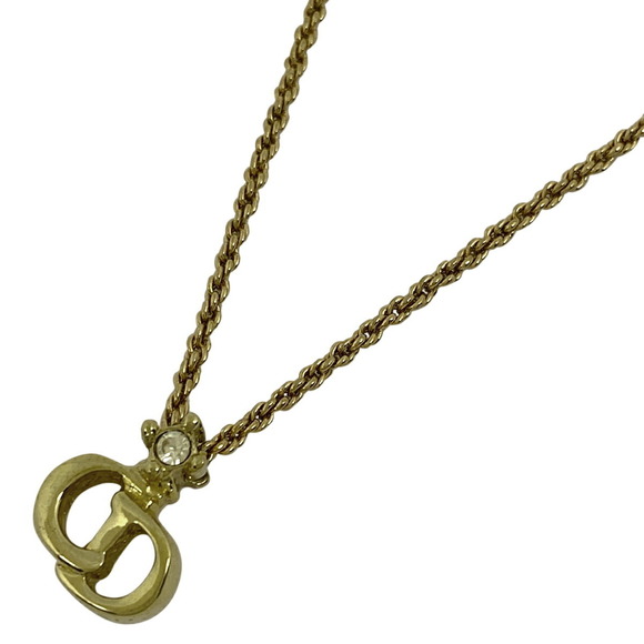 Christian Dior Logo Rhinestone Necklace CD GP Gold - Picture 1 of 4